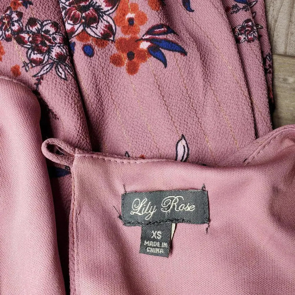 Lily Rose Mauve Floral Metallic Striped Women's Mini Dress Size XS NWOT - Picture 4 of 14